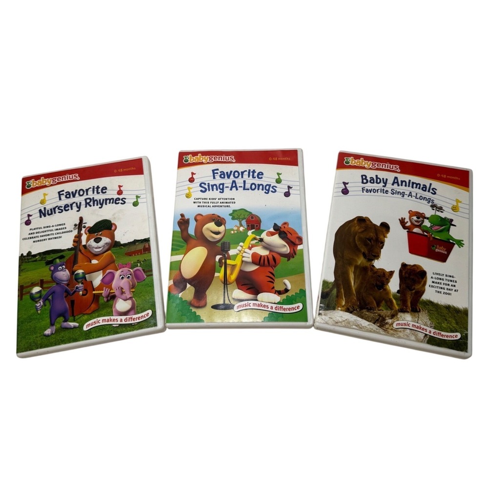 Baby Genius DVD Lot 3 Nursery Rhymes Sing-A-Longs Baby Animals Educational Kids